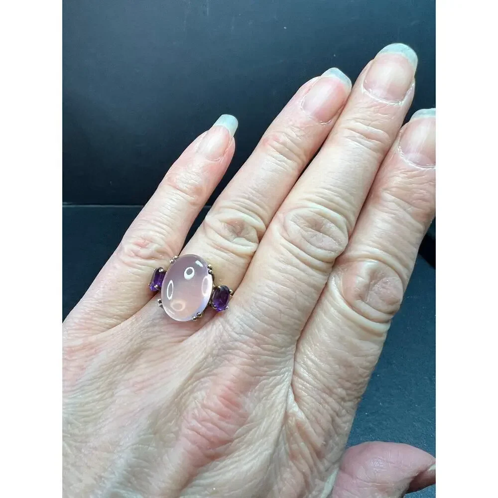 Rose Quartz & Amethyst Gold Plated 925 Ring Size 7 NWT